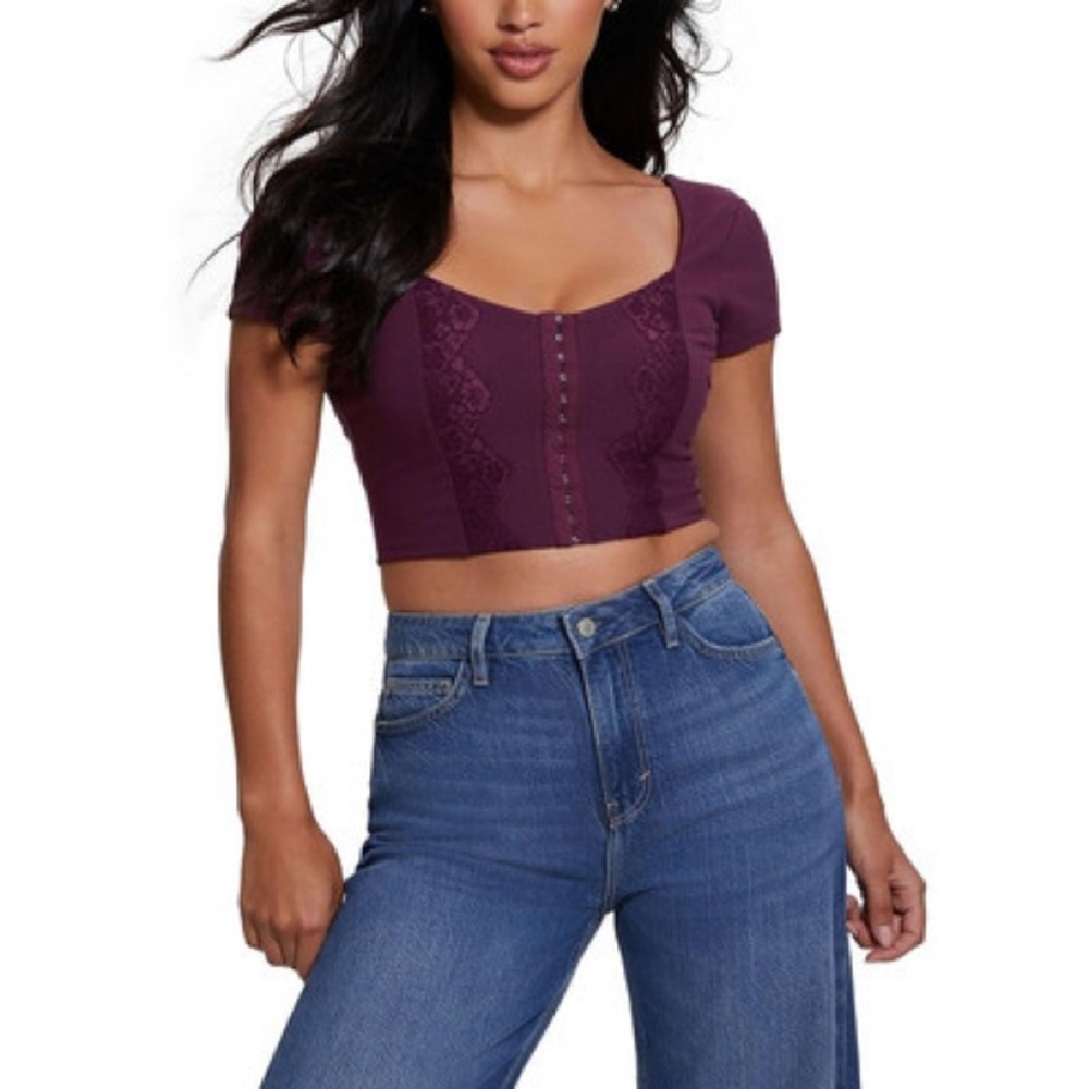 Guess Purple Faux Corset Crop Top Women’s Size S